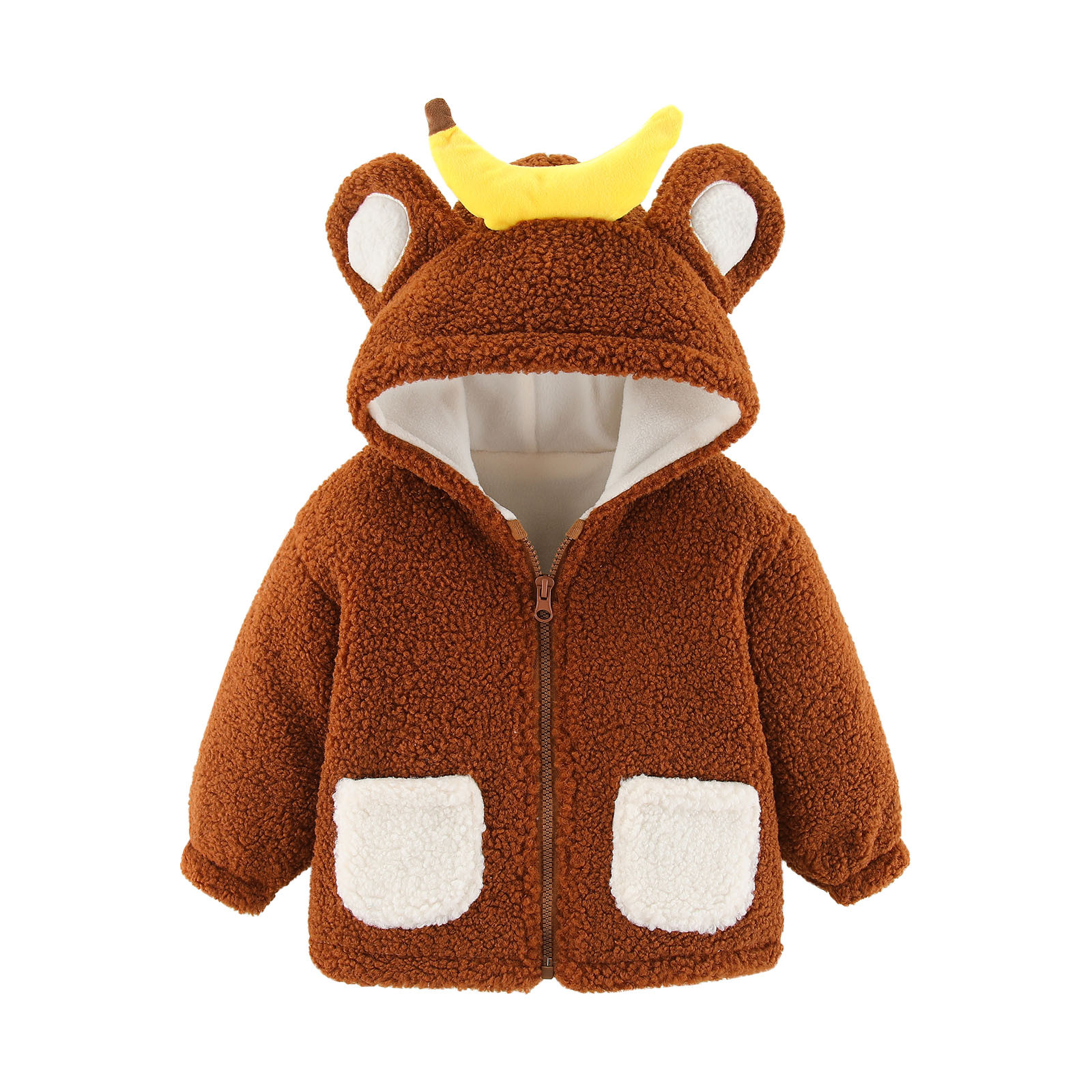 Huvoen Toddler Kids Fleece Warm Jacket Toddler Baby Boys Girls Color Plush Cute Bear Ears Winter Thick Keep Warm Coat Jacket Coffee 2-3 Years
